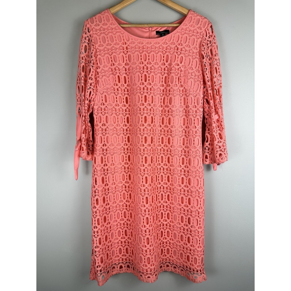 R & K Fashion Women's Eyelet Lined Dress 3/4 Tie Sleeve Light Coral Size 12